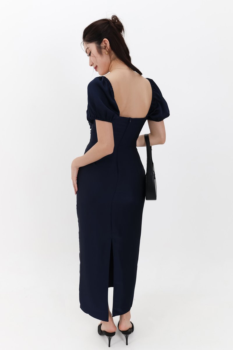 SALE EXCLUSIVE | Marielle Multi Way Satin Midaxi Dress in Midnight