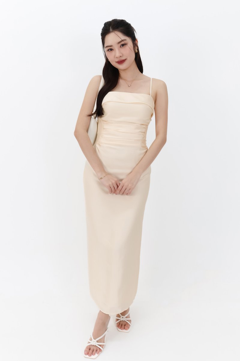 SALE EXCLUSIVE | Marielle Multi Way Satin Midaxi Dress in Pastel Yellow