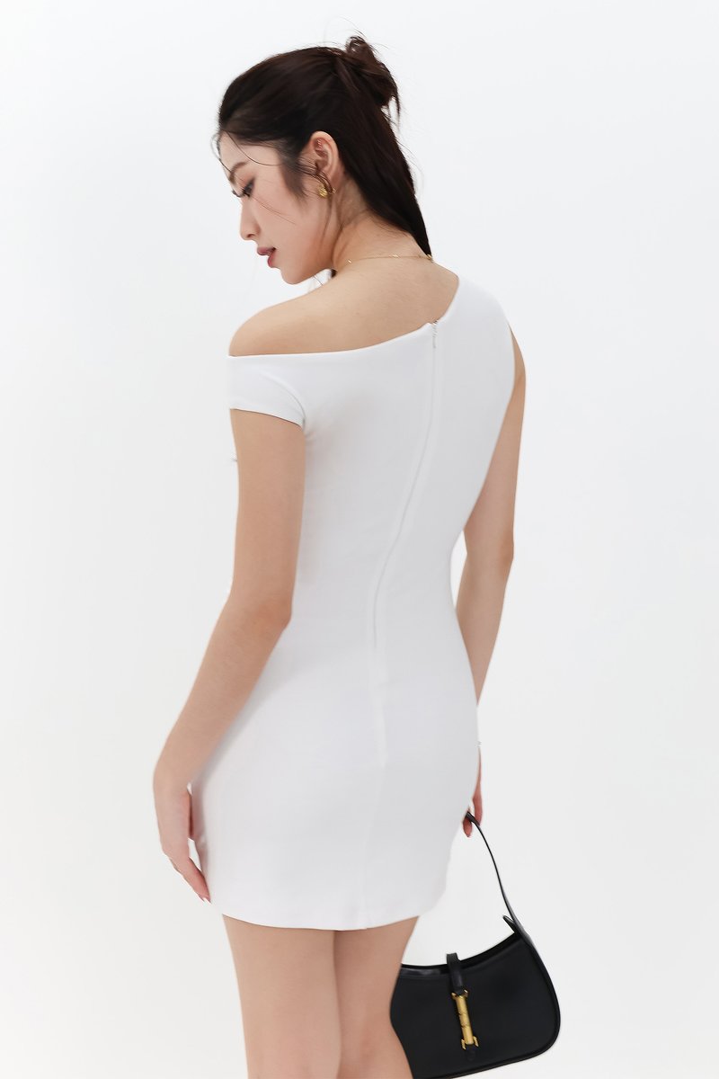RESTOCKS | Olivia One Shoulder Ruched Mini Dress V2 in White