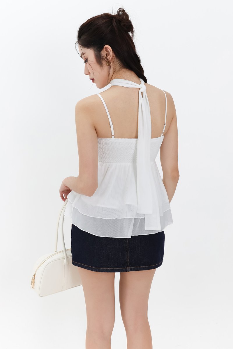 Maisie Mesh Babydoll Top with Sash in White