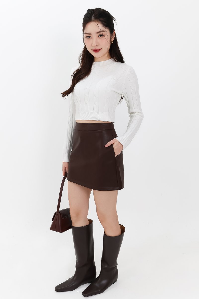 Peisie PU Leather Skorts in Dark Brown