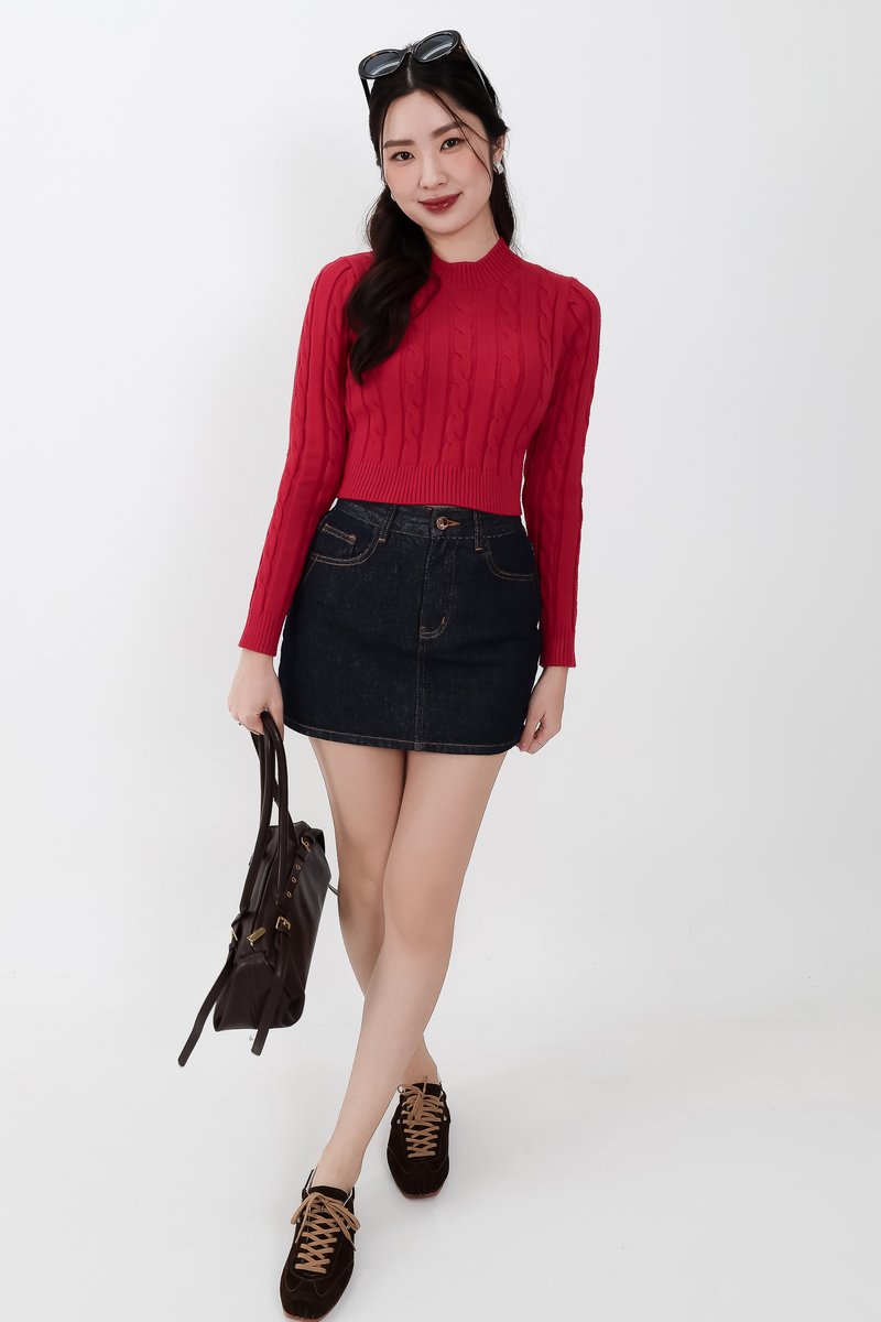 Christa Cable Knit Sweater in Red
