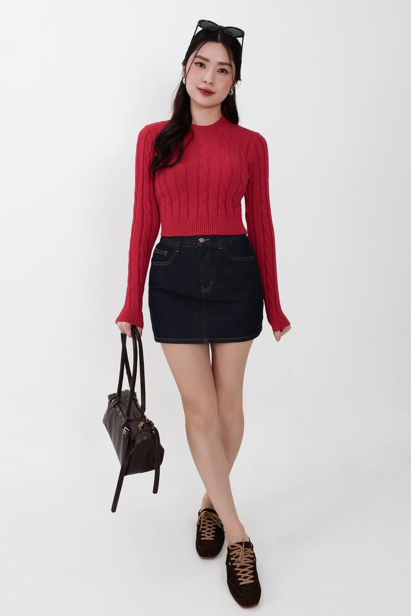Christa Cable Knit Sweater in Red
