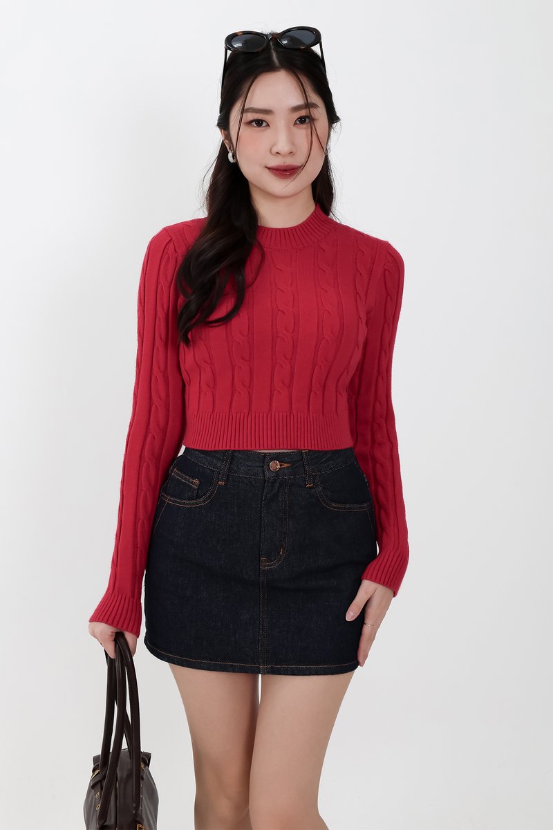 Christa Cable Knit Sweater in Red