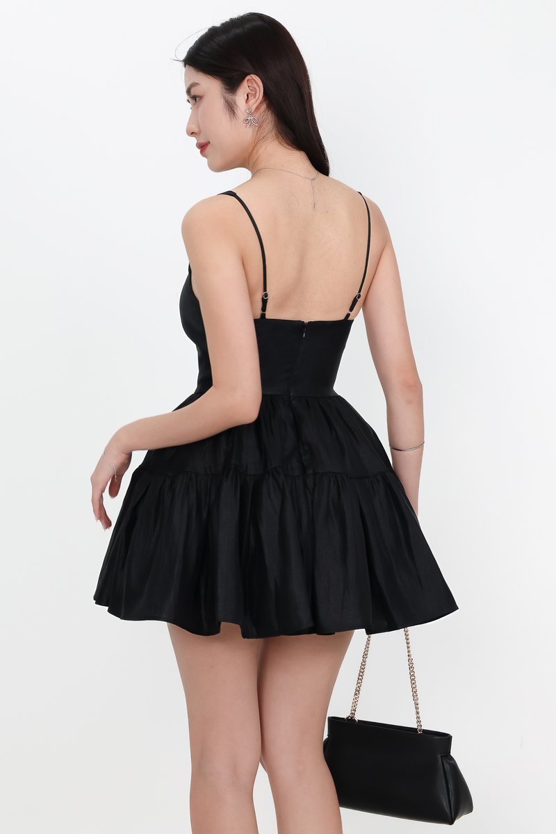 Tiffy Tiered Romper Dress in Black