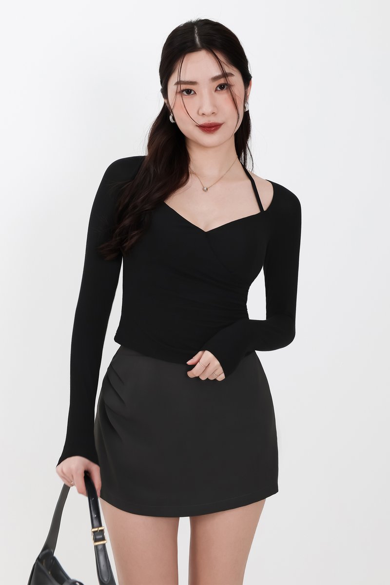 BACKORDER | Helena Halter Long Sleeve Top in Black