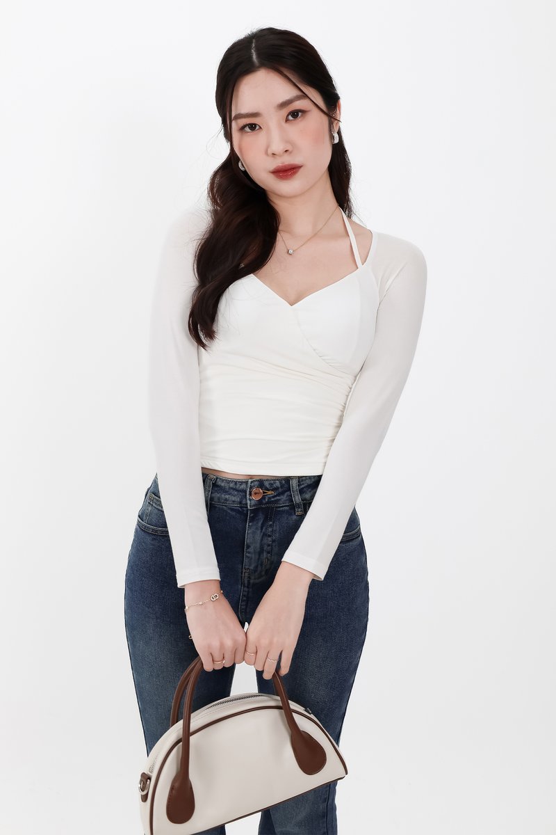 Helena Halter Long Sleeve Top in White