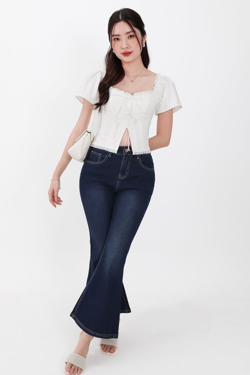 Fae Fit & Flare Denim Jeans V2 in Very Dark Wash ( Petite Length )