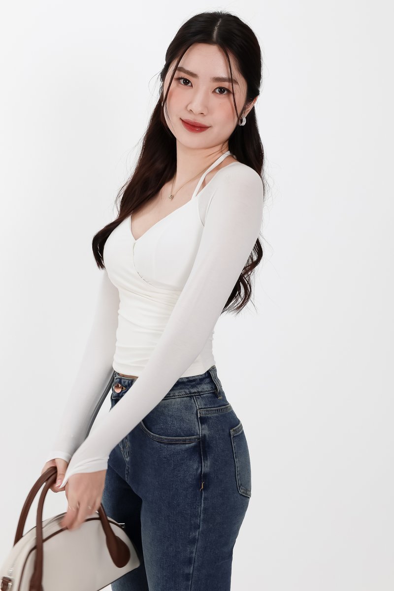 Helena Halter Long Sleeve Top in White