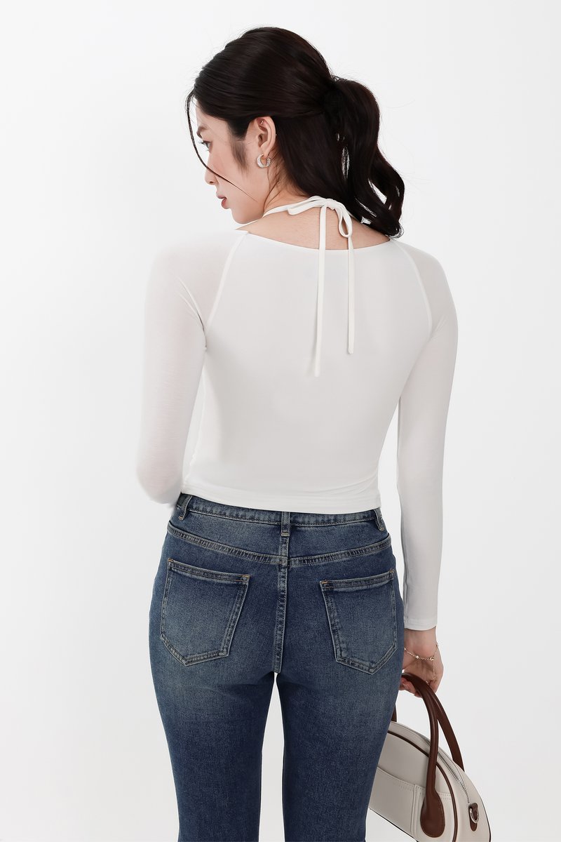 Helena Halter Long Sleeve Top in White