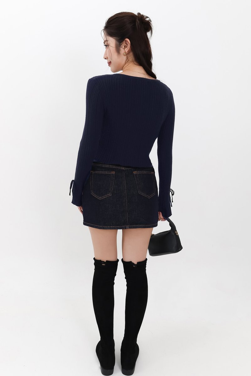 Briella Button Up Knit Cardigan in Navy