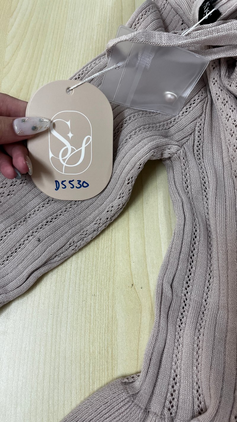 DEFECT | Phelia Pointelle Knit Cardigan Top in Soft Pink in S