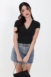 Lenna Lace Trim Tee in Black