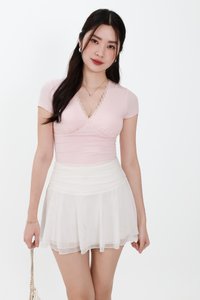 Lenna Lace Trim Tee in Light Cool Pink