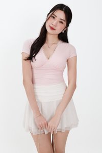 Lenna Lace Trim Tee in Light Cool Pink