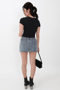 Lenna Lace Trim Tee in Black