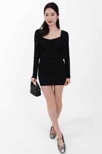 Chaewon Cardigan Romper Dress Set in Black