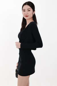 Chaewon Cardigan Romper Dress Set in Black