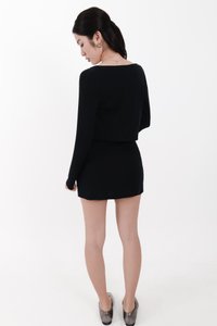 Chaewon Cardigan Romper Dress Set in Black
