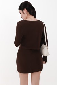 Chaewon Cardigan Romper Dress Set in Dark Brown