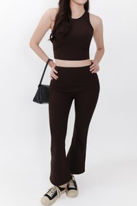 Annie Athleisure Co-ord Fit &amp; Flare Pants in Dark Brown ( Petite Length )