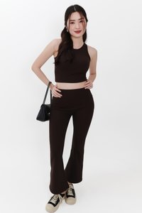 Annie Athleisure Co-ord Fit &amp; Flare Pants in Dark Brown ( Petite Length )