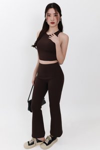 Annie Athleisure Co-ord Fit &amp; Flare Pants in Dark Brown ( Petite Length )