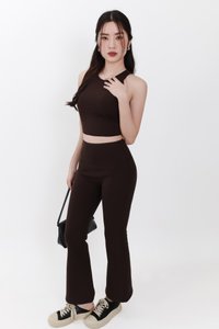 Annie Athleisure Co-ord Fit &amp; Flare Pants in Dark Brown ( Petite Length )