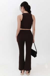 Annie Athleisure Co-ord Fit &amp; Flare Pants in Dark Brown ( Petite Length )