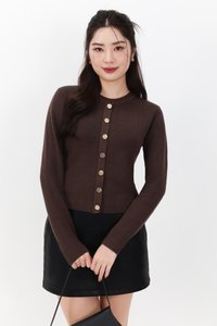 Bridgette Button Knit Sweater in Dark Cool Brown