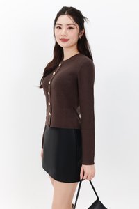 Bridgette Button Knit Sweater in Dark Cool Brown
