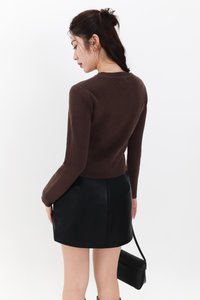 Bridgette Button Knit Sweater in Dark Cool Brown