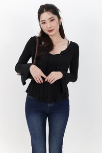 SALE EXCLUSIVE | Bria Bell Sleeve Cardigan Top Set in Black