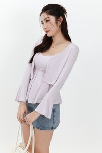 SALE EXCLUSIVE | Bria Bell Sleeve Cardigan Top Set in Pale Lilac
