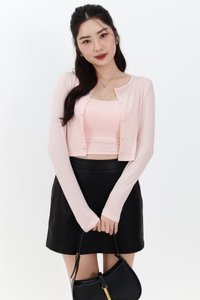 Chaeyi Cardigan Top Set in Light Pink