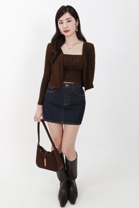 Chaerin Cardigan Top Set in Brown