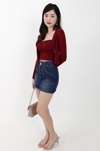 Chaerin Cardigan Top Set in Dark Red