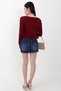 Chaerin Cardigan Top Set in Dark Red