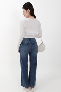 Sam Straight Cut Cuffed Hem Denim Jeans in Dark Wash ( Regular Length )