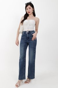 Sam Straight Cut Cuffed Hem Denim Jeans in Dark Wash ( Regular Length )
