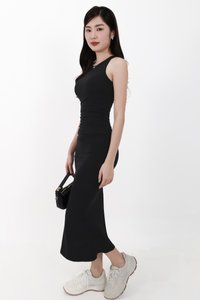Mira Maxi Ruched Dress in Black ( Petite Length )