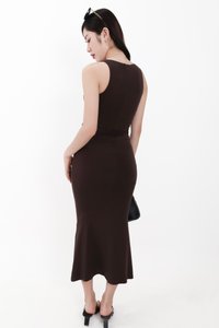 Mira Maxi Ruched Dress in Dark Brown ( Petite Length )