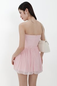 Mardy Mesh Romper Dress in Light Pink