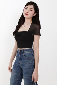 Sebin Sleeved Mesh Top in Black