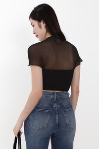 Sebin Sleeved Mesh Top in Black