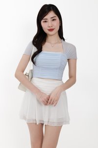 Sebin Sleeved Mesh Top in Pastel Blue