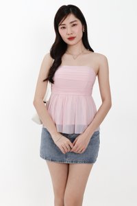 Pyorin Peplum Mesh Top in Light Pink