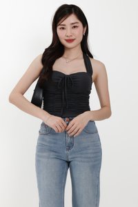 Roxie Ruched Halter Top in Dark Grey