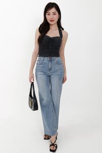 Roxie Ruched Halter Top in Dark Grey