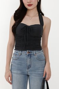 Roxie Ruched Halter Top in Dark Grey